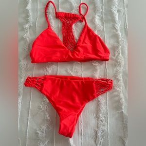 MIKOH bright, neon orange red bikini bathing suit two piece size s